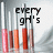 Pixelated image of multiple lip gloss tubes with text overlays reading 'every girl's' and 'bff c8'.