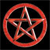 Red pentagram enclosed within a red circle on a black background, rendered in pixelated style with visible dithering.