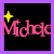 Pink cursive text "Michele" on black background with yellow star, displayed in a of six showing sequential animation frames