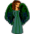 A pixelated 48x48 buddy icon featuring a woman with brown hair in a teal dress and green wings on the left, next to green text reading "Original Icons .com" on a dark green background.