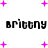 Pixelated black text 'brittany brittany' and 'brittany : brittany' on white background with scattered pink plus signs.