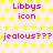 Pixelated icon with repeating yellow stars on light pink background, alternating of pink text reading "Libbys icon" and "jealous???"