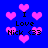 Blue background with pink pixelated hearts and repeated text "I Love Nick <33" in black pixelated font.