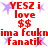 Red text and purple stars on white background with repeated phrases 'YESZ i love $$' and 'ima fcuknima fcukn fanatik'.