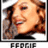 Pixelated close-up of a person with light skin and brown hair, wearing dark clothing against a white background with text below.