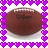 Pixelated image of a brown football in a white bowl, bordered by purple hearts on blue and gray backgrounds with text labels.