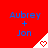 Red background with blue text 'Aubrey + Jon' and white triangular icons containing red pixelated hearts, some showing animation changes.