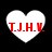 Four white heart-shaped icons with red text "T.J.H.V." on black background, two showing pixelated edges and two clear.