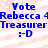 Blue text on a pink and white striped background with four identical showing 'Vote Rebecca 4 Treasurer :-D' in pixelated font