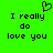 Green background with black pixelated text reading "I really do love you" and a heart symbol above the text.