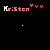 Pixelated pink text 'Kristen' with three small hearts above, set against a black background with changing white symbols below the text.