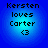 Four identical blue circular icons with pixelated text reading 'Kersten loves Carter <3' on a gradient blue background.