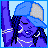 Pixelated blue-toned icon set featuring a stylized character with braided hair and a cap, alongside monogrammed letters P, I, M, N on striped backgrounds with star borders.
