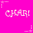 Pixelated text 'CHAR!' repeated in two on a bright pink background with white star and dot patterns