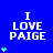 Blue background with white text "I LOVE PAIGE" and light blue plus signs in a pattern, some frames showing additional plus signs