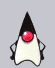 Animated character with black cone hat, red circular eye, white body, and black limbs in various poses against gray background.