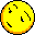 Yellow circular pixel art face with orange and black border, winking eye showing white highlight, closed mouth in curved line, visible pixels only.
