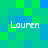 A pixelated of green and blue squares with four instances of the text 'Lauren' in white, each positioned in a different quadrant
