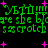 Green pixelated text repeats across black background with scattered pink stars, forming a dense wordwall of distorted phrases and symbols.