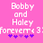 Pixelated text on pink background reads 'Bobby and Haley forever<3' with purple stars below, two versions differ in star count.