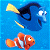 Two pixelated fish swim against a blue background; one is blue with yellow fins, the other orange and white striped.