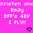 Pixelated text on bright pink background with two heart symbols at bottom, showing repeated phrases and names in white block letters.