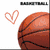 Four basketball-themed pixel art icons arranged in a , each with distinct text and visual elements including hearts, butterflies, and a smiling ball character