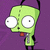 Green cartoon alien with large white eyes and red tongue sticking out, standing against purple background next to green text 'Grr.' on same background.