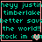 Pixelated teal text on black background with pink border, displaying repeated phrases and heart symbols in four quadrants.