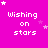 A static image with a bright pink background displaying the text "Wishing on stars" in white pixelated font, surrounded by small star symbols.