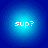 Four identical circular blue gradient icons with white pixelated text 'sup?' centered on each.