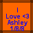 Orange background with blue text reading "Love <3 Ashley 1/8/8" and a vertical line above the text, framed by black lines.