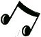 A static image of musical symbols and the word 'MUSIC' on a gray background, featuring various note heads, clefs, and motion lines.