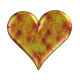 Five of five identical heart-shaped icons with textured brown and green patterns on a gray background