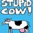 Pixelated static buddy icon featuring a cartoon cow with black-and-white patches and pink tongue against blue background, with "STUPID COW!" text above in blocky white letters.