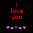 Red text 'i love you' on black background with pink and purple heart icons below, two variations of heart arrangement visible.