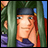 A pixelated contact sheet showing two frames of an animated buddy icon featuring a character with long green hair and red accents, alongside text reading "Anime IM" and "COM" on a black background.