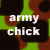 Static pixelated icon with text "army chick" over abstract green and brown background.