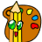 Animated icon of a pencil with green eyes and red mouth on an artist palette, showing sequential changes in the pencil's lower section.
