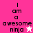 A split-screen animation shows two versions of the phrase "I am a awesome ninja" with changing star symbols on pink and white backgrounds.