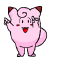 Two side-by-side pixelated pink creatures with brown-tipped ears, red cheeks, and open mouths showing red tongues, one waving left arm, the other right arm.