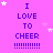 A static image with a bright pink background displays repeated text "I LOVE TO CHEER" in blue pixelated font, surrounded by white and light purple stars.