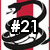 #21 icon with black snake-like shape and red top section on white background.