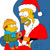 Pixelated image of two cartoon characters, one wearing a Santa hat and red outfit with white trim, the other in blue and green clothing holding an object.