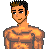 Pixel art collage of a muscular man and woman in blue attire with text reading "This Baby Gurl shure makez tha Ballaz wanna sturr" on a blue background.