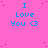 A static image with a bright pink background featuring repeated blue text "I Love You <3" in pixelated font, scattered red dots, and a solid gray rectangle on the right edge.