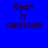 Blue background with dark brown text reading "Ryan is awesome" and light blue rectangular overlays in different positions across six