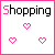 A 4x3 contact sheet of a pixel art animation featuring the word "Shopping" and pink heart symbols in various configurations across 12 frames.