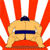 Animated contact sheet of a sumo wrestler icon with multiple frames showing different poses against alternating red/white and yellow/red striped backgrounds.