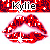 Animated red lips with white highlights and small plus signs, framed by 'Kylie' text on a pixelated background.